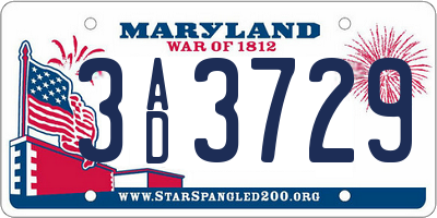 MD license plate 3AD3729