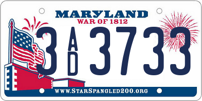 MD license plate 3AD3733