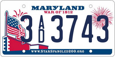 MD license plate 3AD3743
