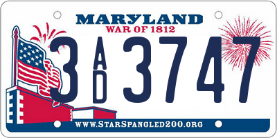 MD license plate 3AD3747