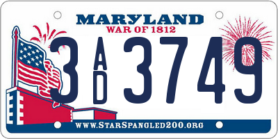 MD license plate 3AD3749