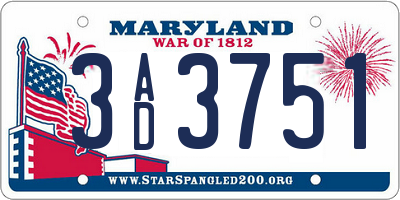 MD license plate 3AD3751