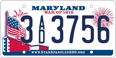 MD license plate 3AD3756
