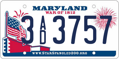 MD license plate 3AD3757