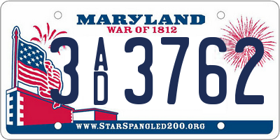 MD license plate 3AD3762