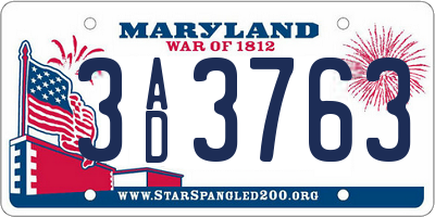 MD license plate 3AD3763