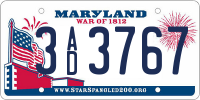 MD license plate 3AD3767