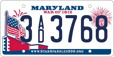 MD license plate 3AD3768