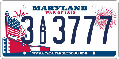 MD license plate 3AD3777