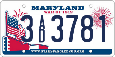 MD license plate 3AD3781