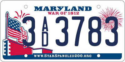 MD license plate 3AD3783