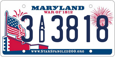 MD license plate 3AD3818