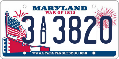 MD license plate 3AD3820
