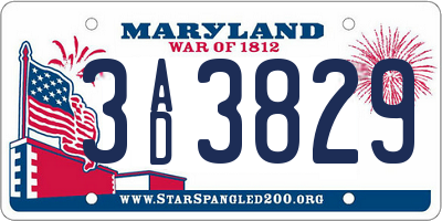 MD license plate 3AD3829