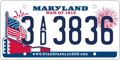 MD license plate 3AD3836