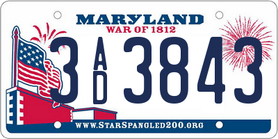 MD license plate 3AD3843