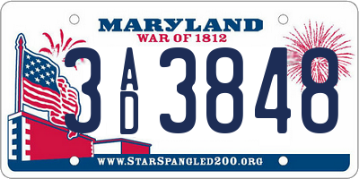 MD license plate 3AD3848