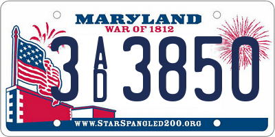 MD license plate 3AD3850