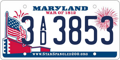 MD license plate 3AD3853