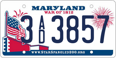 MD license plate 3AD3857