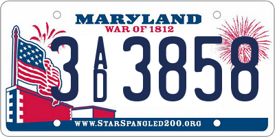 MD license plate 3AD3858