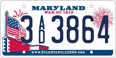 MD license plate 3AD3864