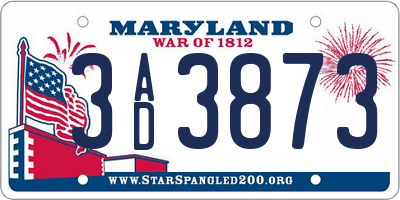 MD license plate 3AD3873