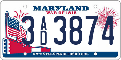MD license plate 3AD3874