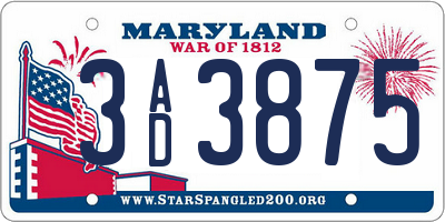 MD license plate 3AD3875