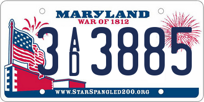 MD license plate 3AD3885