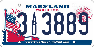 MD license plate 3AD3889