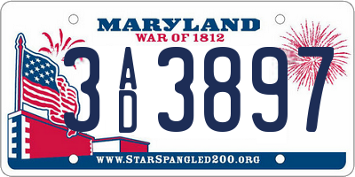 MD license plate 3AD3897
