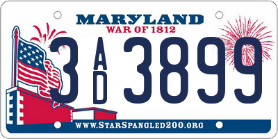 MD license plate 3AD3899