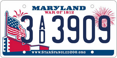 MD license plate 3AD3909