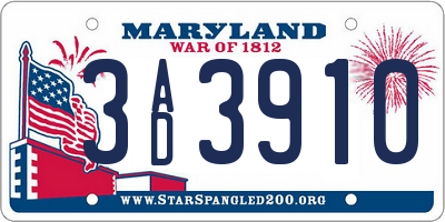MD license plate 3AD3910