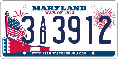 MD license plate 3AD3912