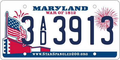 MD license plate 3AD3913