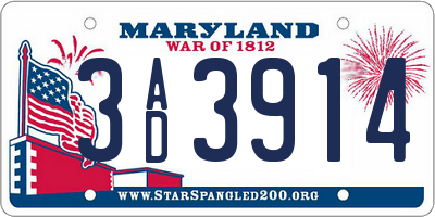 MD license plate 3AD3914