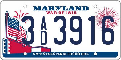 MD license plate 3AD3916