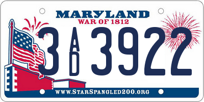 MD license plate 3AD3922