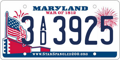 MD license plate 3AD3925