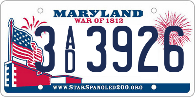 MD license plate 3AD3926