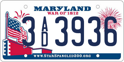 MD license plate 3AD3936