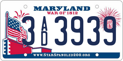 MD license plate 3AD3939