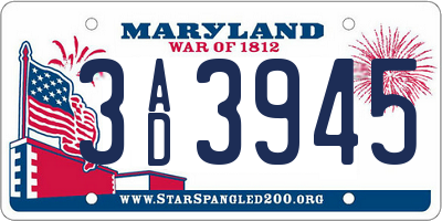 MD license plate 3AD3945