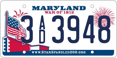 MD license plate 3AD3948