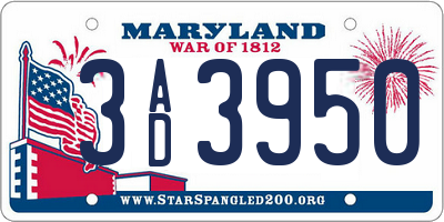 MD license plate 3AD3950