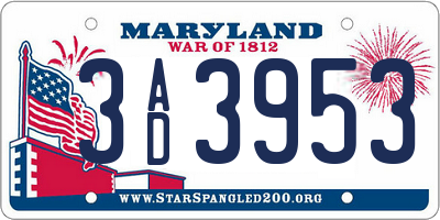 MD license plate 3AD3953
