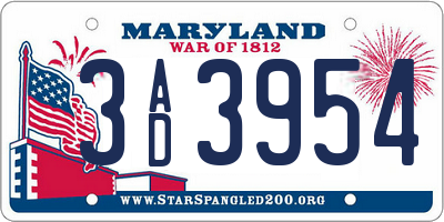 MD license plate 3AD3954