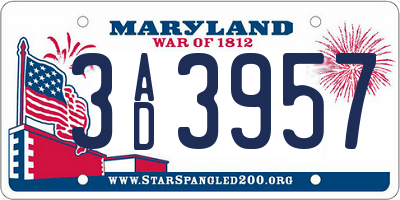 MD license plate 3AD3957